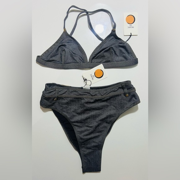 Tropic of C raw denim fixed triangle top in black denim Set - Small